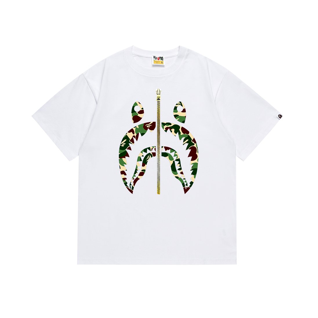 BAPE Green Camo Shark Zip Graphic T-Shirt — hero