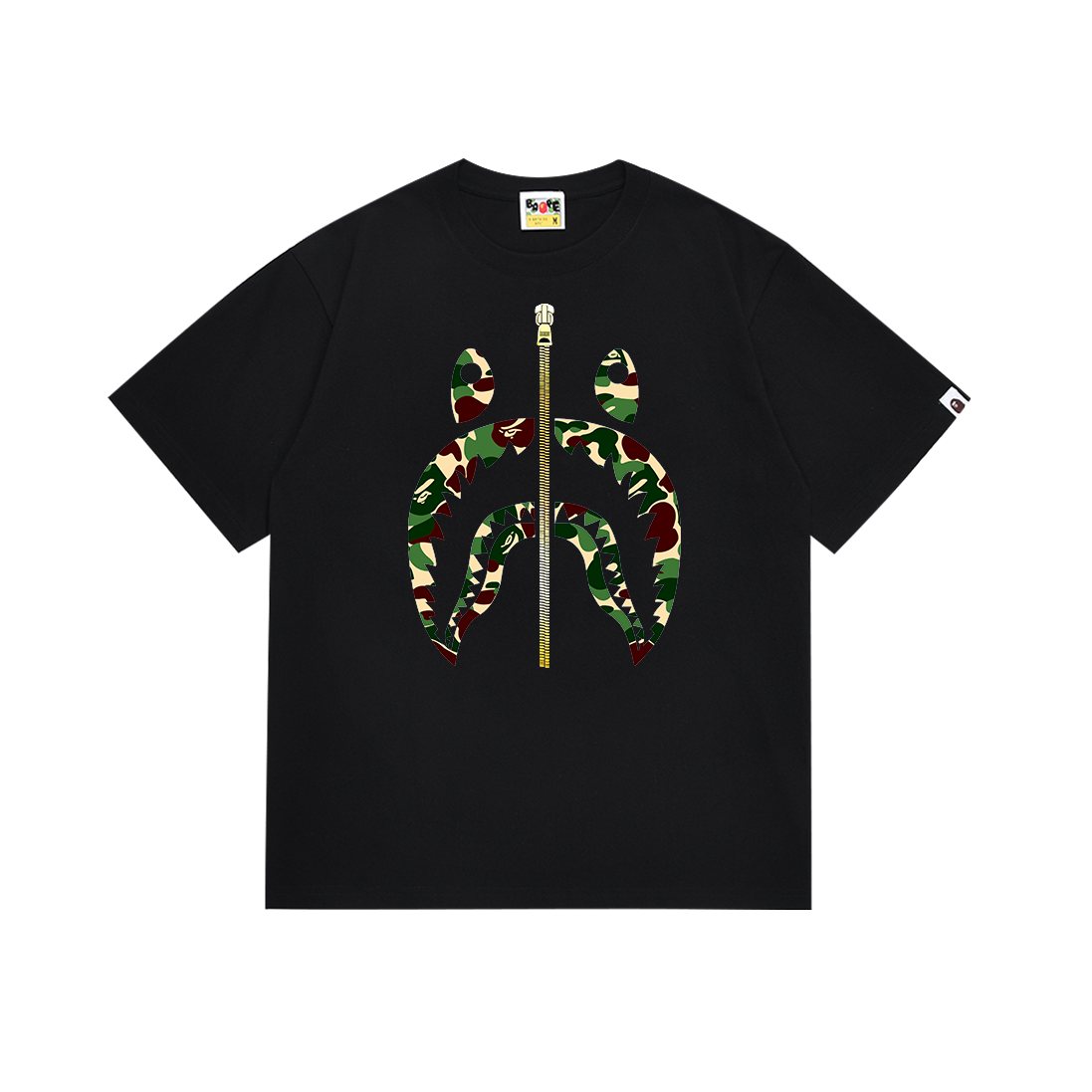 BAPE Green Camo Shark Zip Graphic T-Shirt — front