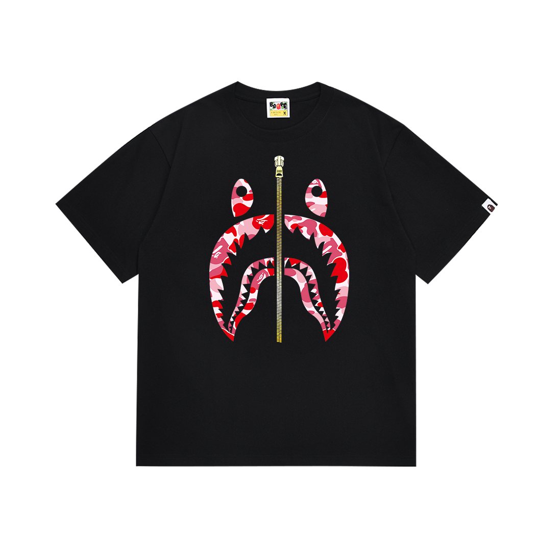 BAPE Shark Zip Graphic T-Shirt - Red/Pink Camo — front
