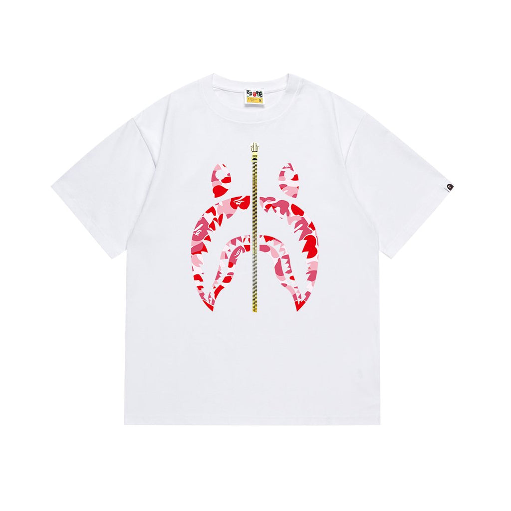 BAPE Shark Zip Graphic T-Shirt - Red/Pink Camo — front