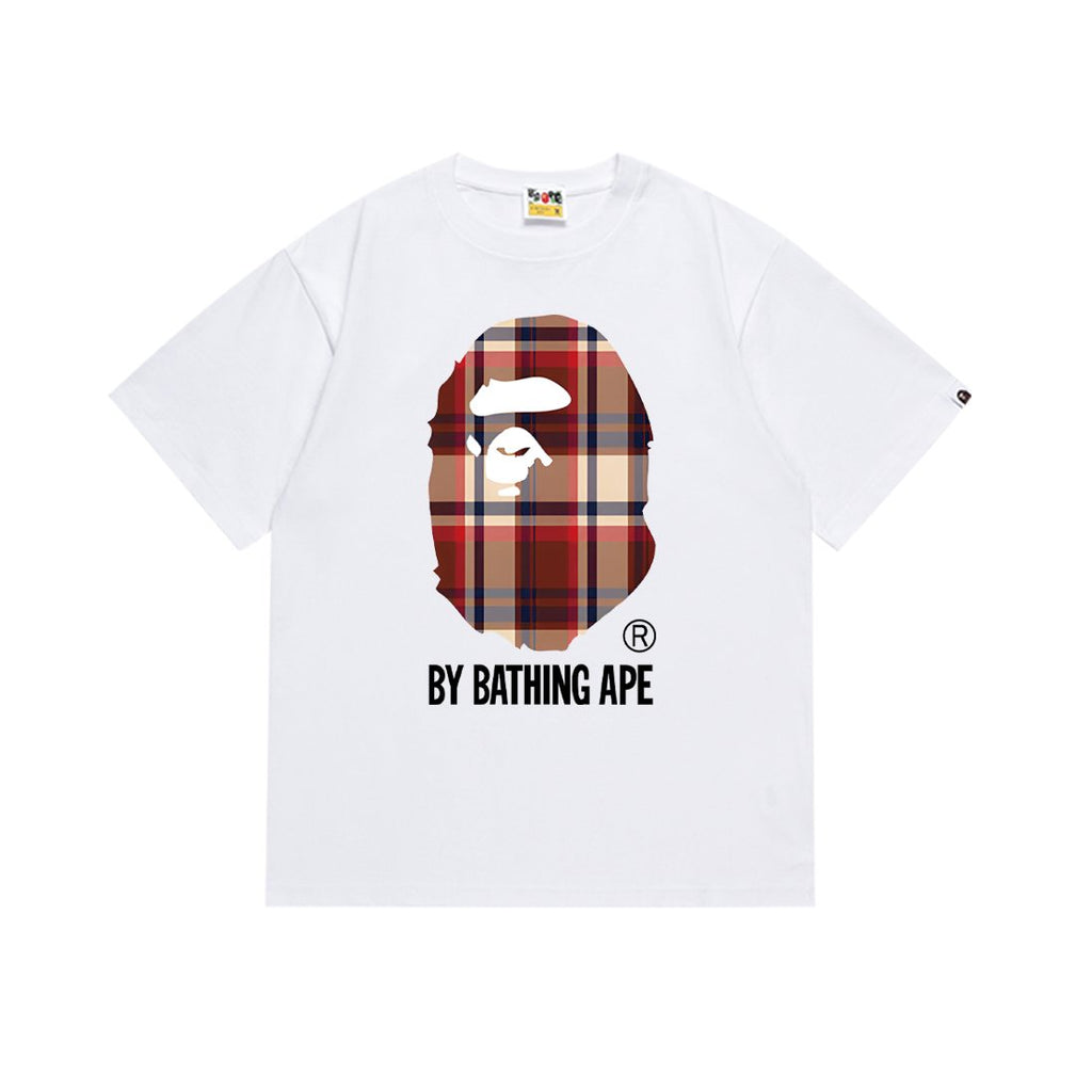 BAPE Red Plaid Ape Head Graphic T-Shirt — front