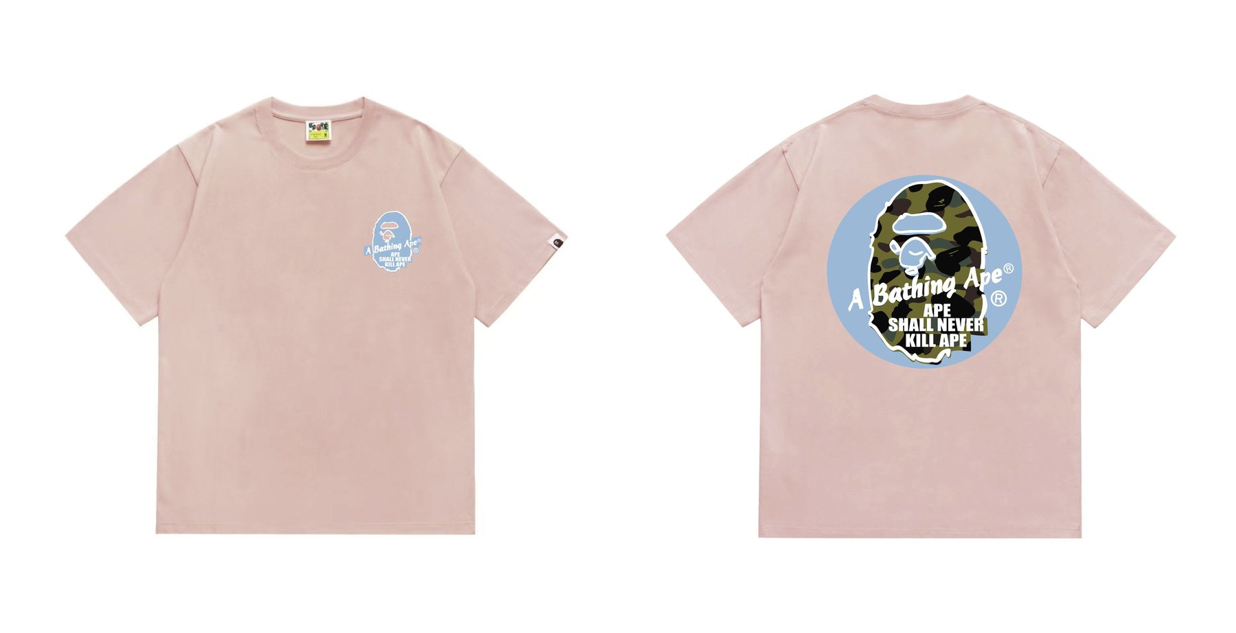 BAPE Blue Accent Camo Ape Circle Graphic T-Shirt — front