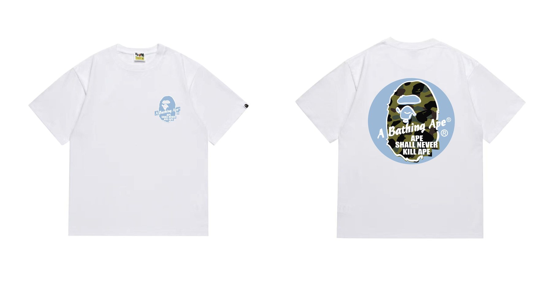 BAPE Blue Accent Camo Ape Circle Graphic T-Shirt — front