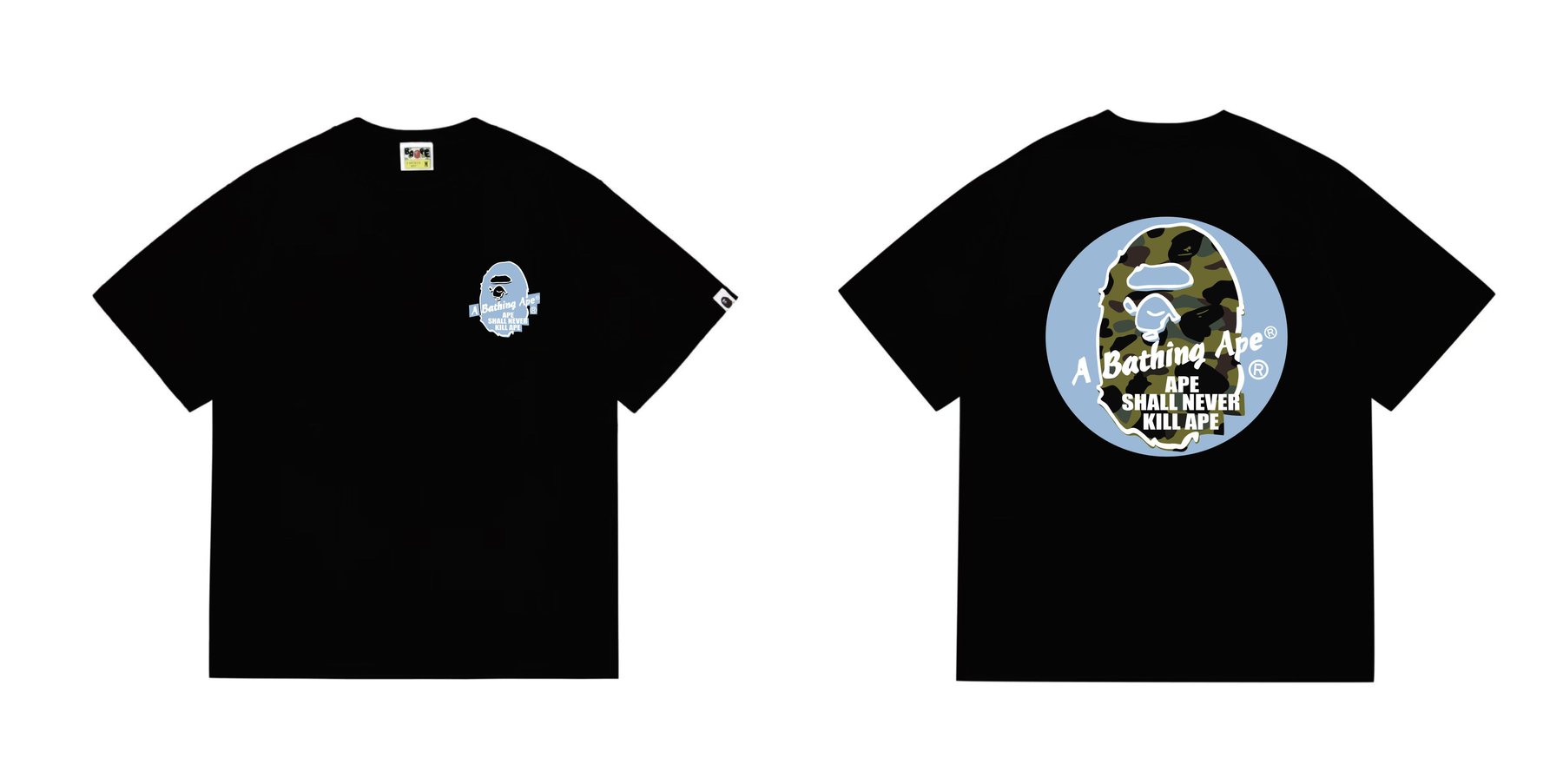 BAPE Blue Accent Camo Ape Circle Graphic T-Shirt — front
