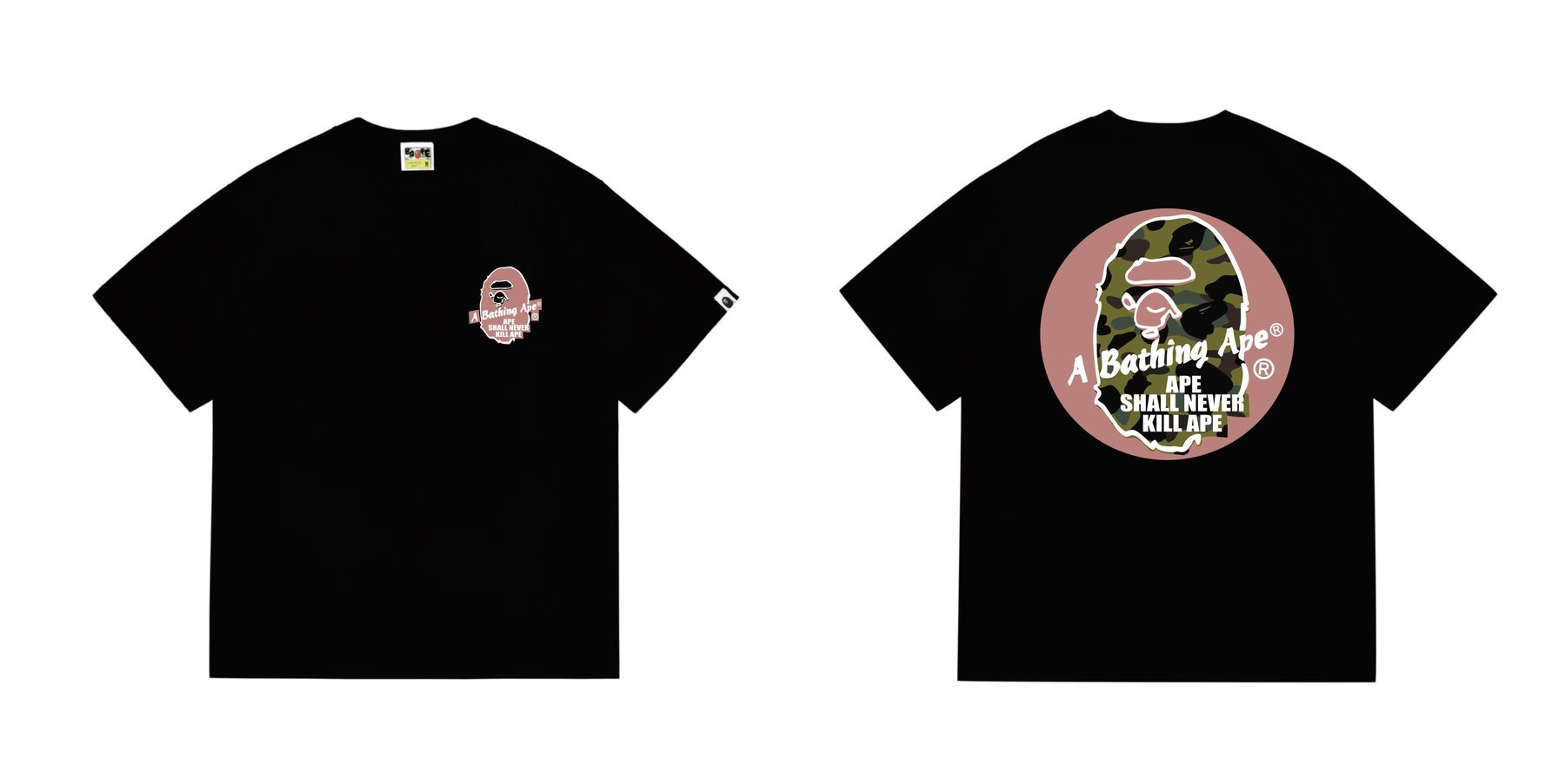 BAPE Pink Accent Ape Circle Graphic T-Shirt — front