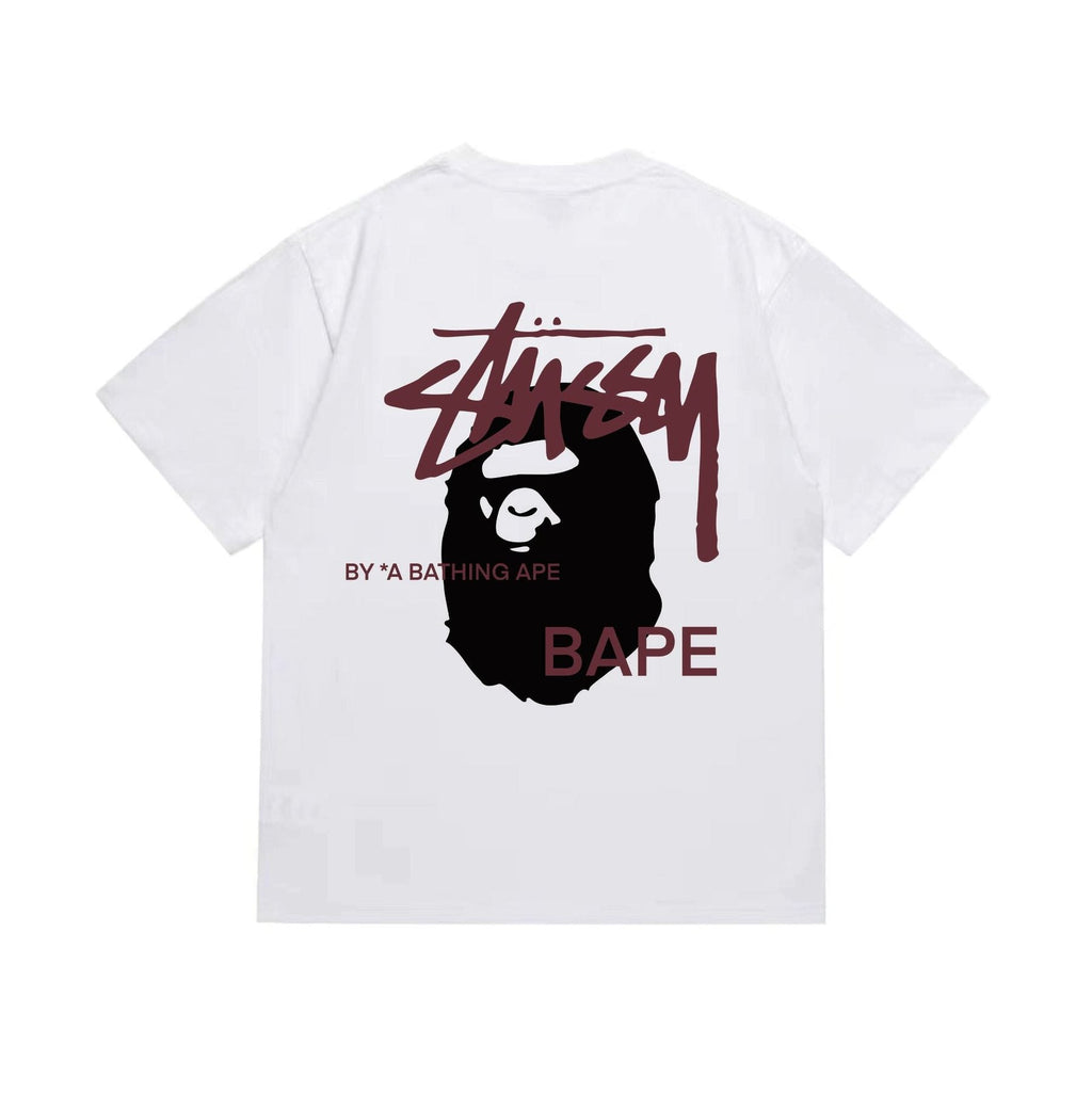 BAPE Burgundy Ape Wordmark Graphic T-Shirt — back