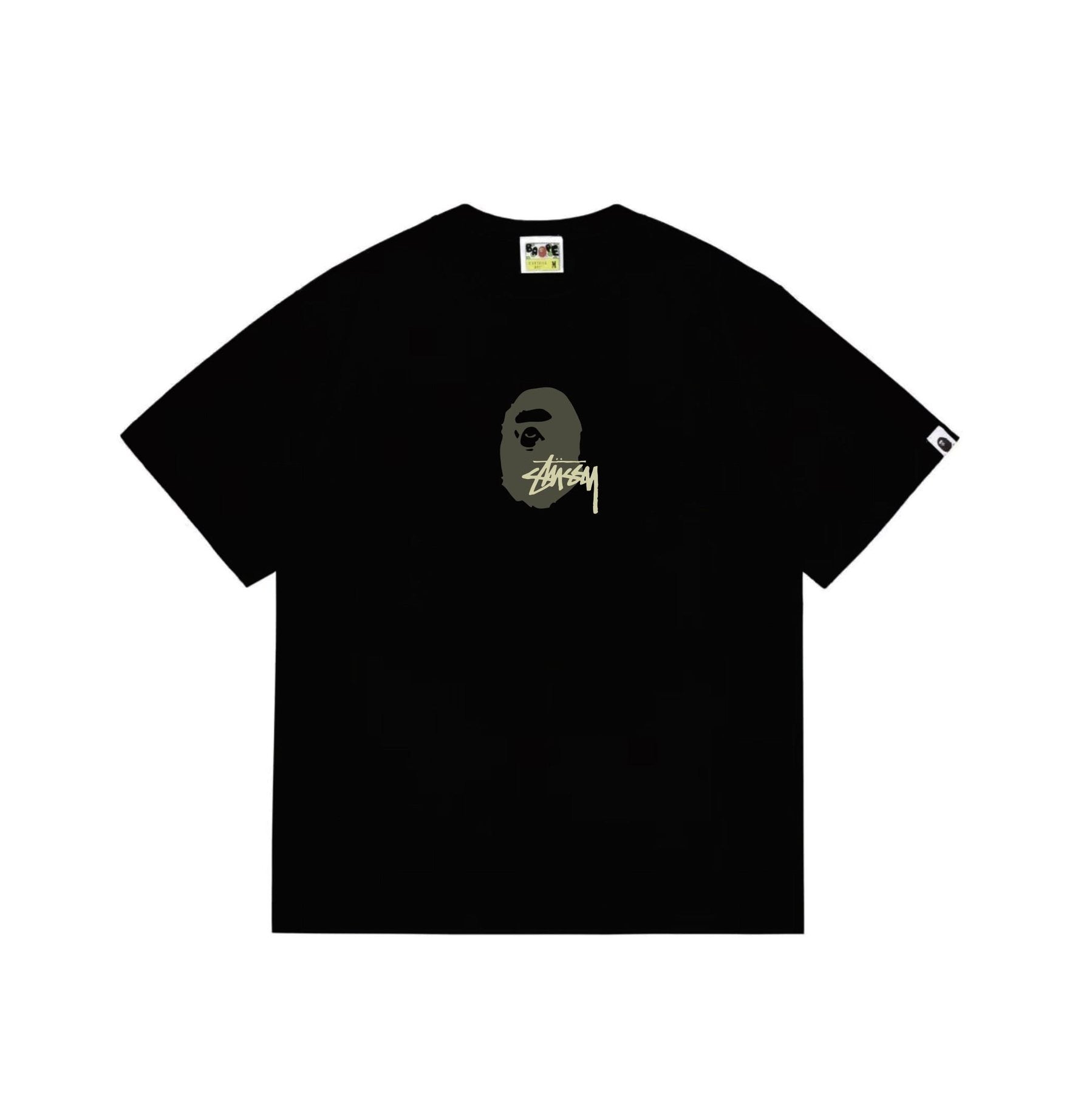 BAPE Olive & Gold Ape Wordmark Graphic T-Shirt — front