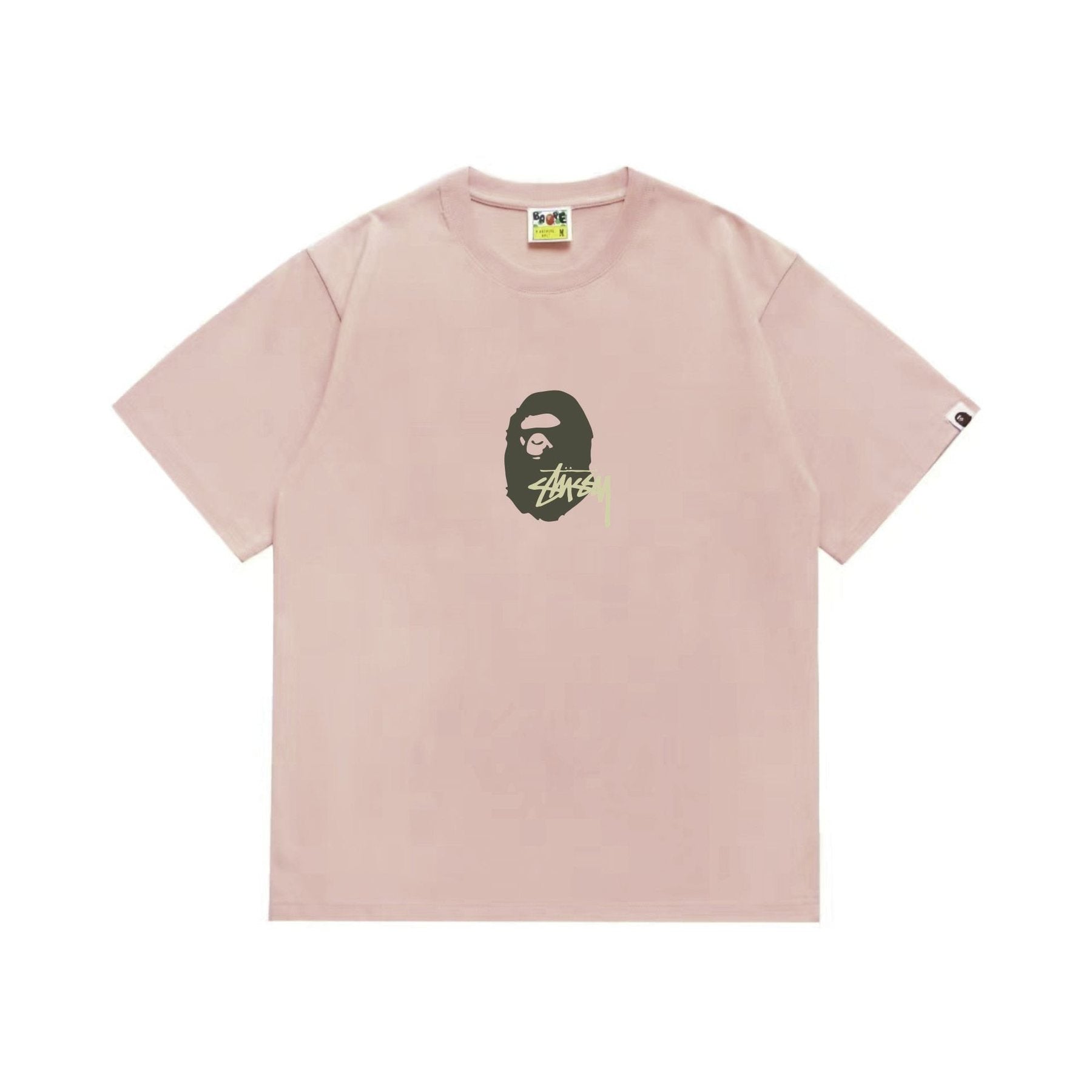BAPE Olive & Gold Ape Wordmark Graphic T-Shirt — front