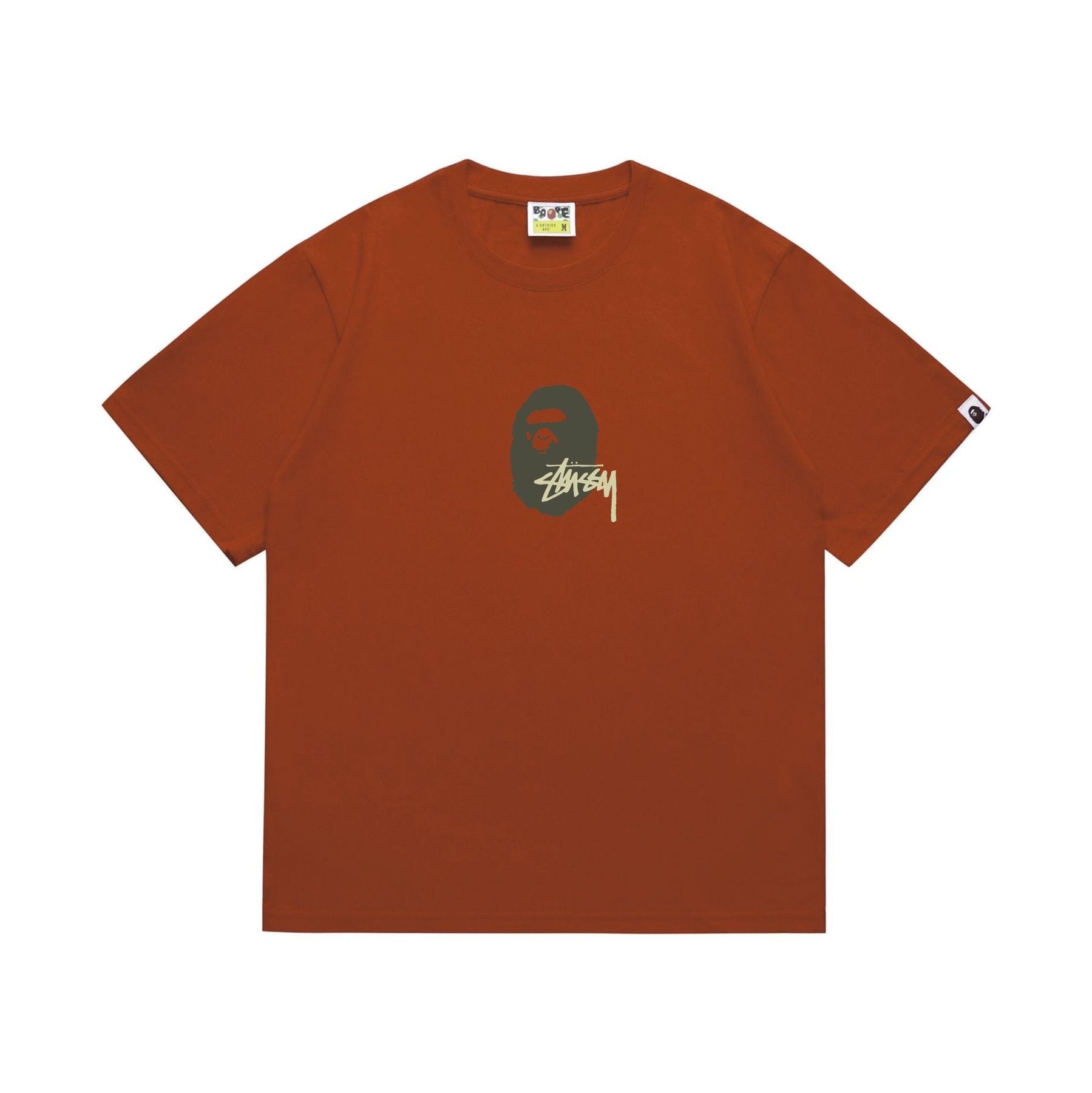 BAPE Olive & Gold Ape Wordmark Graphic T-Shirt — front
