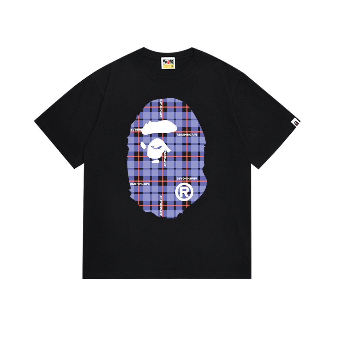 BAPE Purple Plaid Ape Head Graphic T-Shirt — front