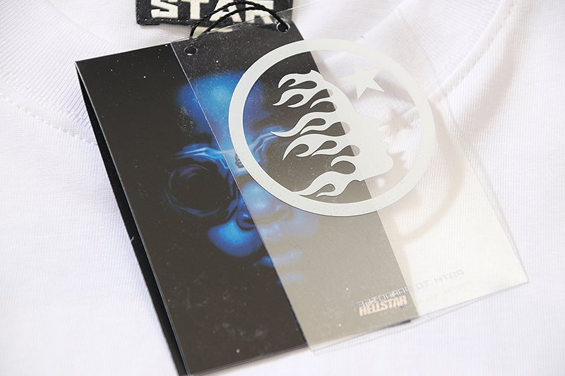 Hellstar White Blue Graphic Short-Sleeve T-Shirt — hang_tag