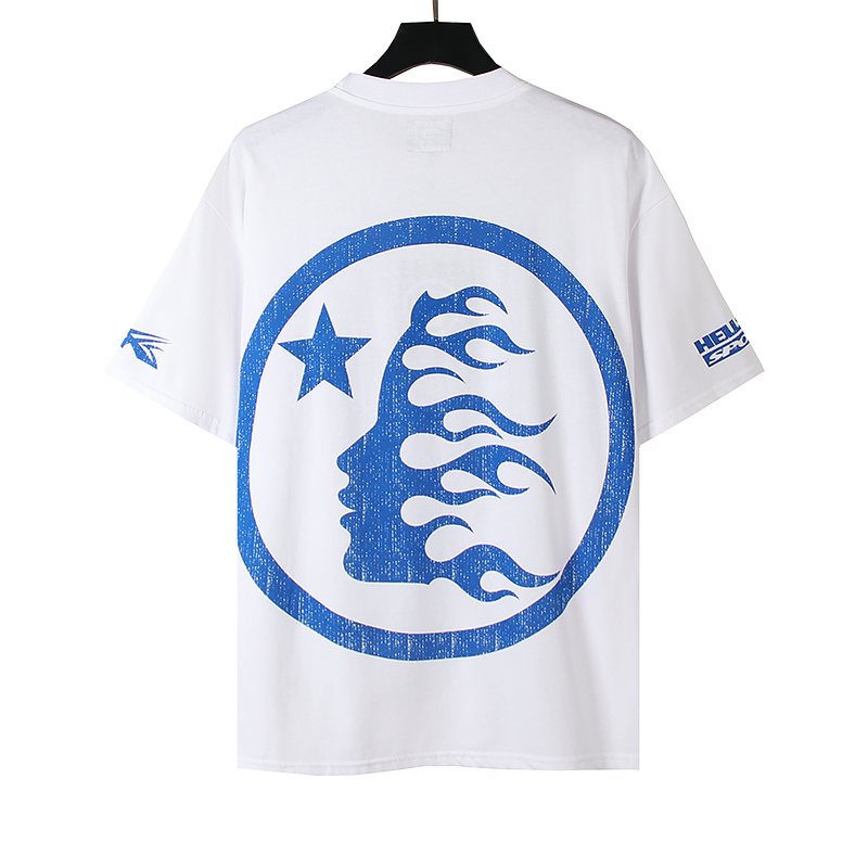Hellstar White Blue Graphic Short-Sleeve T-Shirt — back
