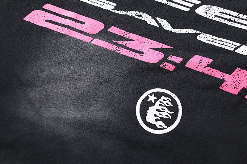 Hellstar Pink-and-White Distressed Graphic T-Shirt — detail