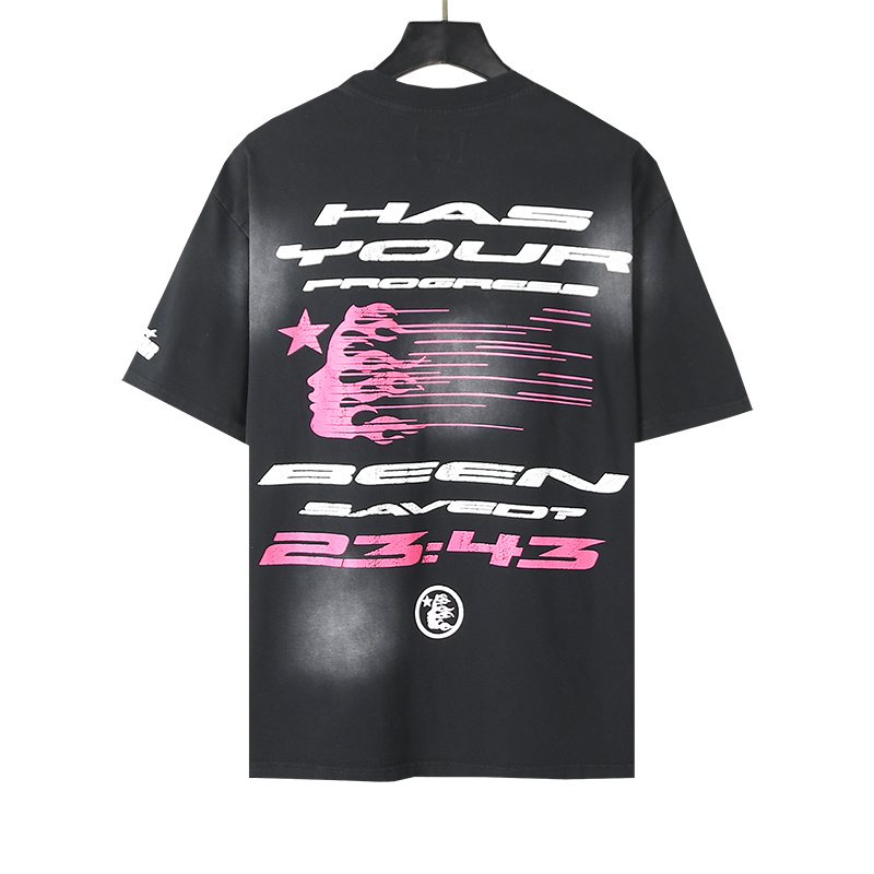 Hellstar Pink-and-White Distressed Graphic T-Shirt — back