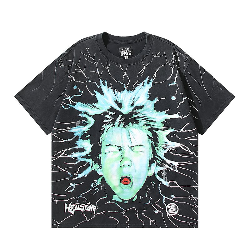 Hellstar Skull Face Lightning Graphic T-Shirt — front
