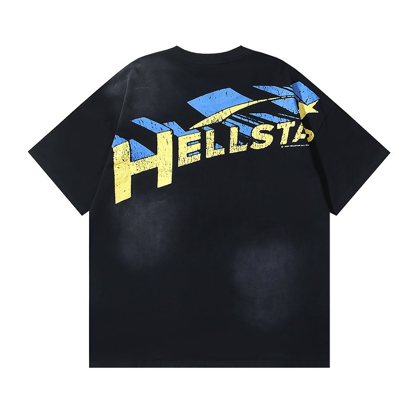 Hellstar Washed Black Distressed Graphic T-Shirt — back