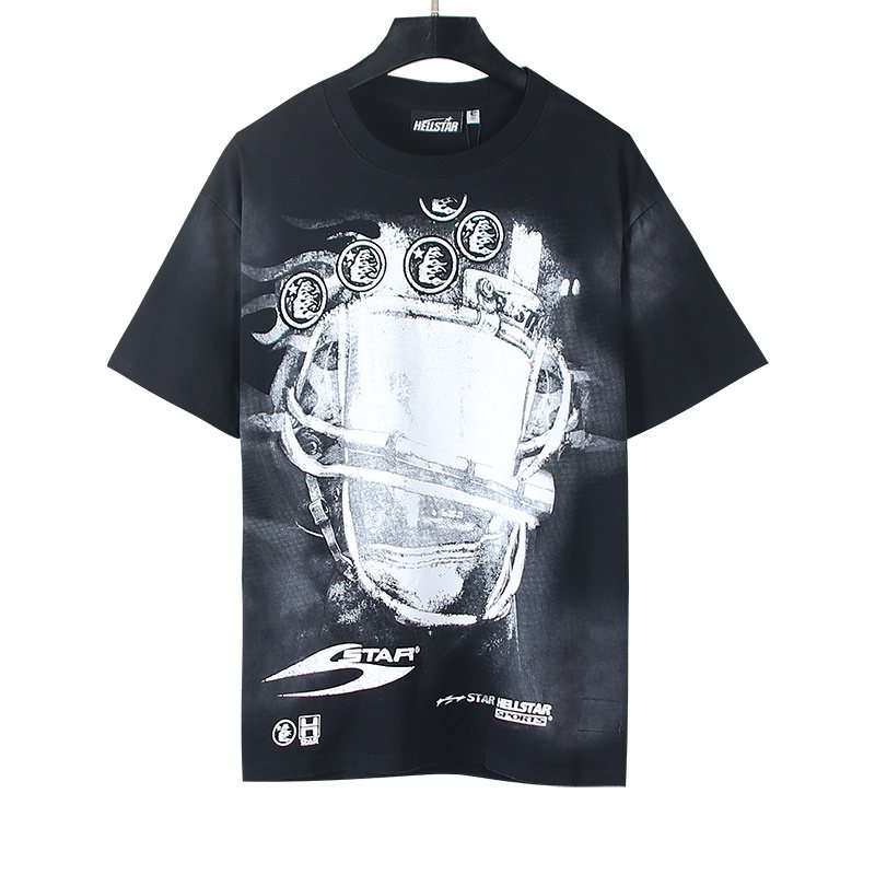 Hellstar Distressed Helmet Motorcycle Graphic T-Shirt — front