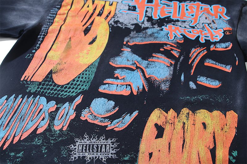 Hellstar Washed Black Rhinestone Graphic T-Shirt — detail