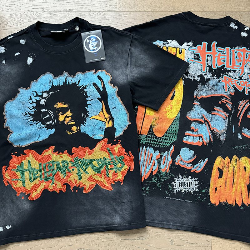 Hellstar Washed Black Rhinestone Graphic T-Shirt — context