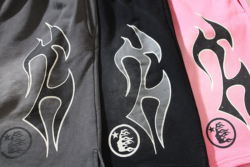 Hellstar Washed Flame Graphic Shorts — fabric_closeup