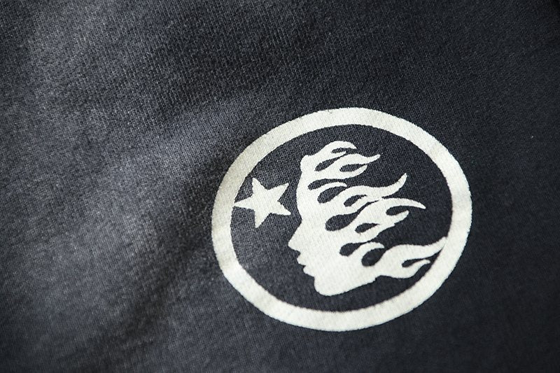 Hellstar Washed Logo Graphic Sweat Shorts - Black — detail
