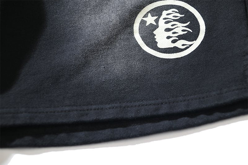 Hellstar Washed Logo Graphic Sweat Shorts - Black — detail