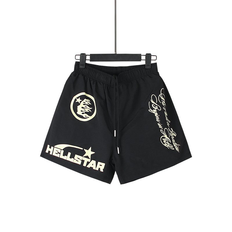 Hellstar Cream Graphic Black Shorts — hero