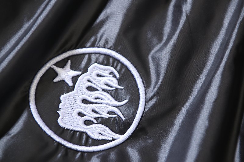 Hellstar Black Embroidered Graphic Shorts — detail