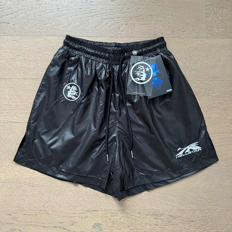 Hellstar Black Embroidered Graphic Shorts — context
