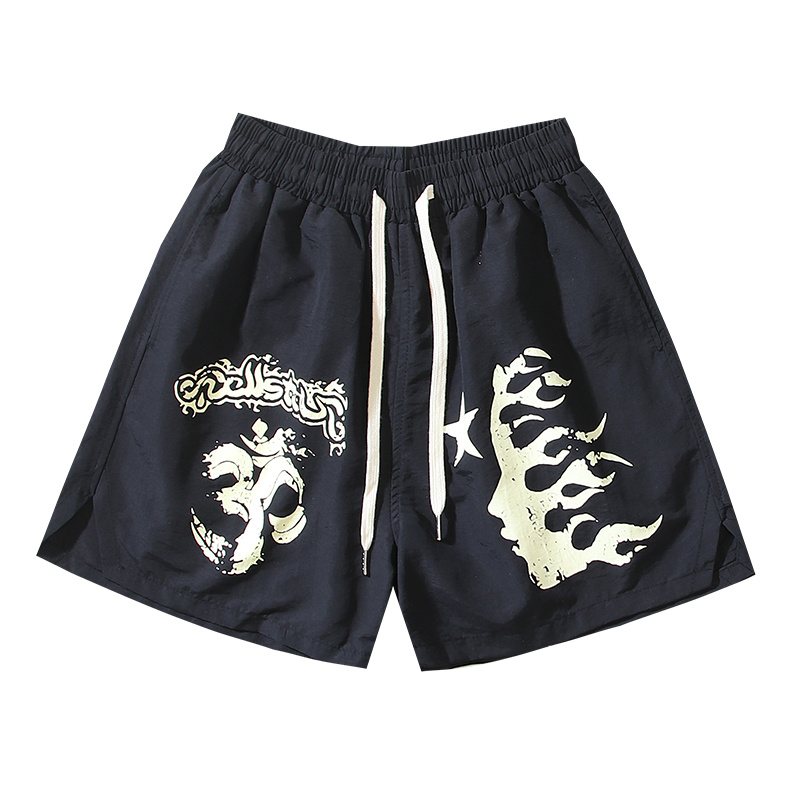 Hellstar Black Graphic Drawstring Shorts — hero