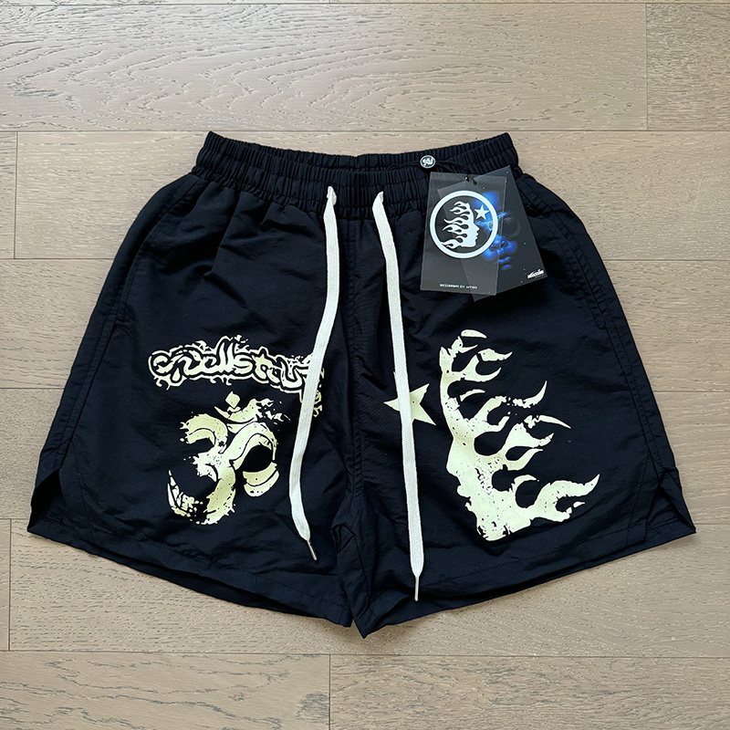 Hellstar Black Graphic Drawstring Shorts — context