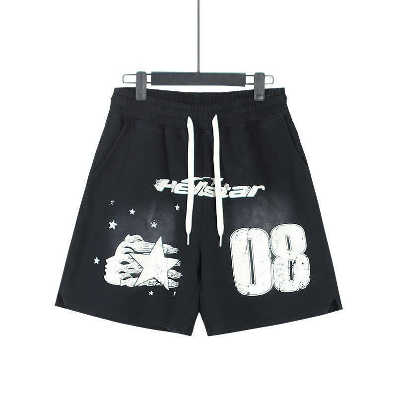 Hellstar Washed Black 08 Graphic Shorts — front
