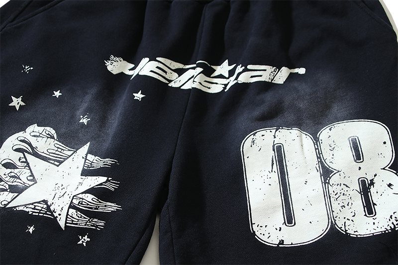 Hellstar Washed Black Graphic Sweat Shorts — detail