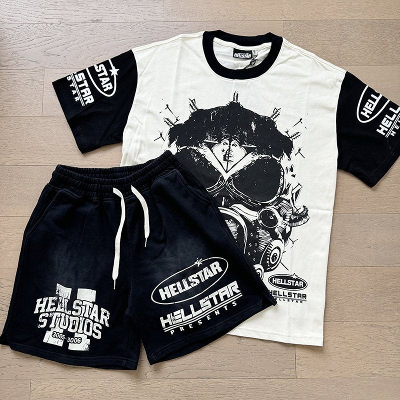 Hellstar Washed Black Graphic Sweat Shorts — context
