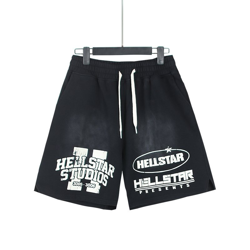Hellstar Washed Black Graphic Sweat Shorts — front