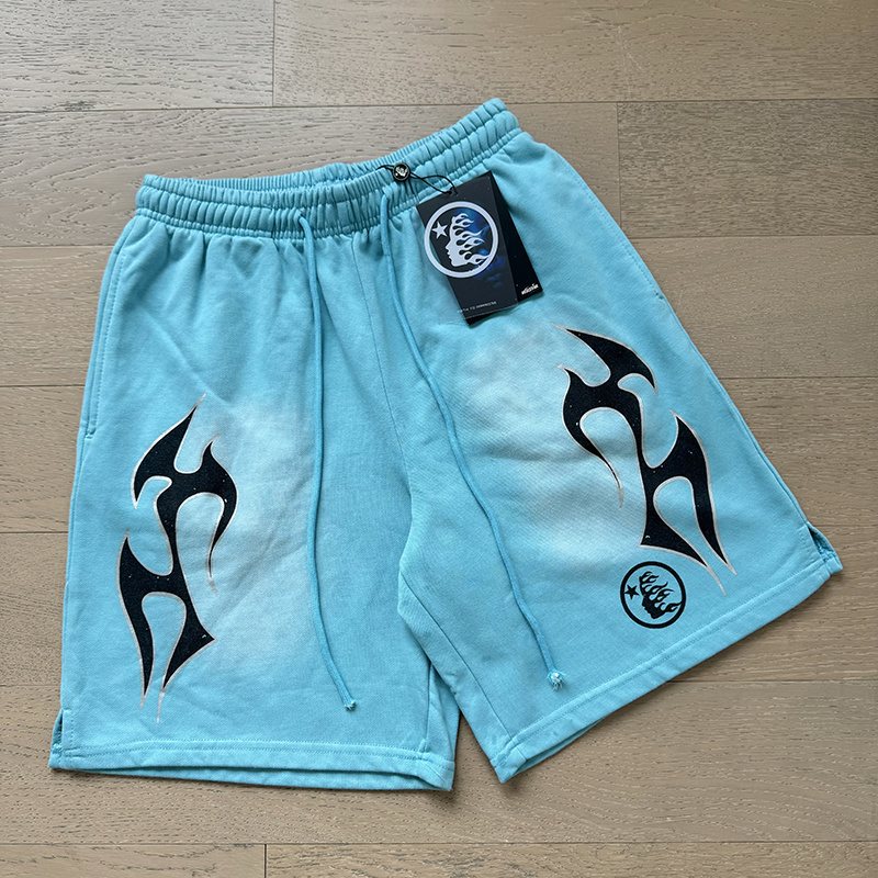 Hellstar Light Blue Washed Graphic Shorts — context