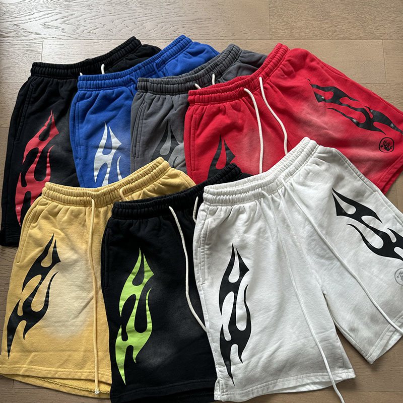 Hellstar Washed Flame Graphic Shorts — comparison