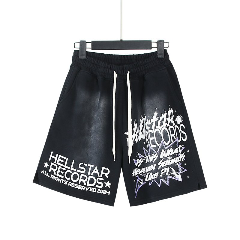Hellstar Records Graphic Washed Black Shorts — front