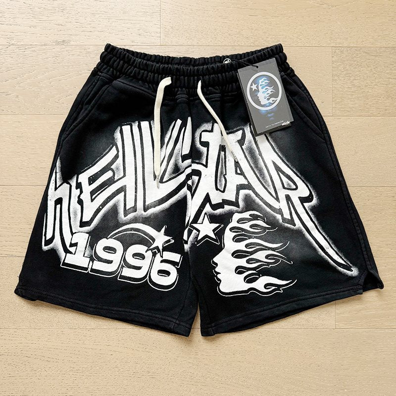 Hellstar Washed Black Graphic Shorts — context
