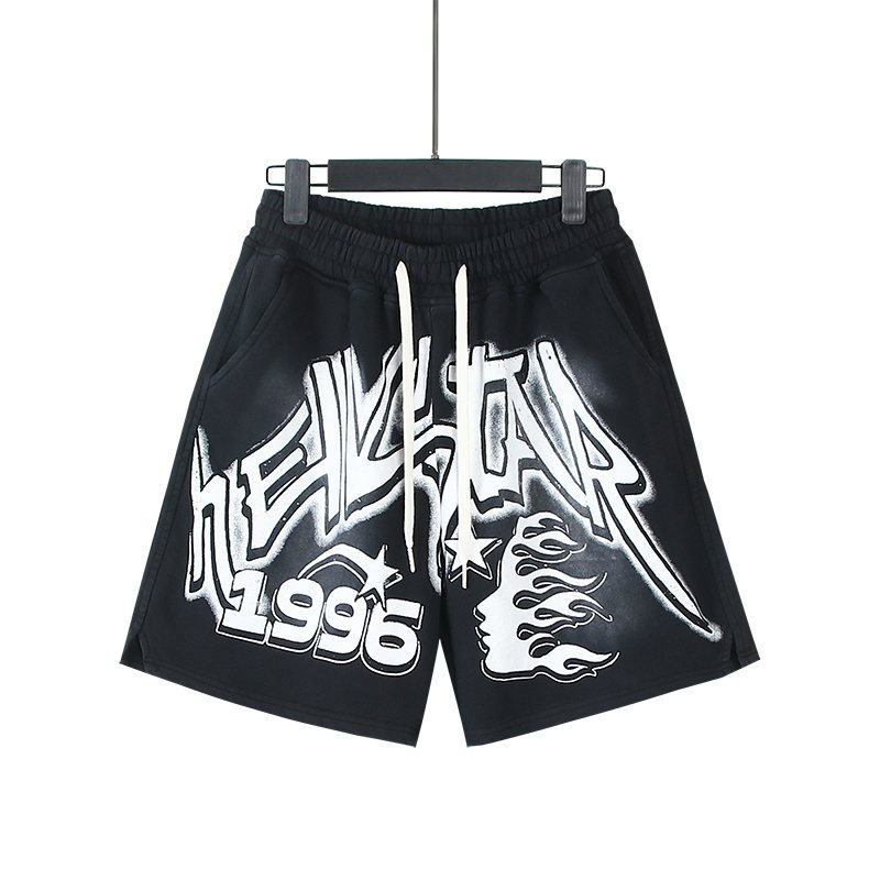 Hellstar Washed Black Graphic Shorts — front