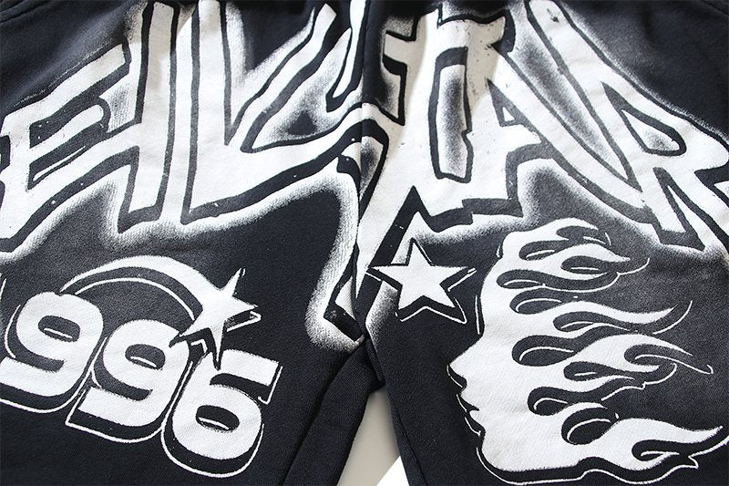 Hellstar Washed Black Graphic Shorts — detail
