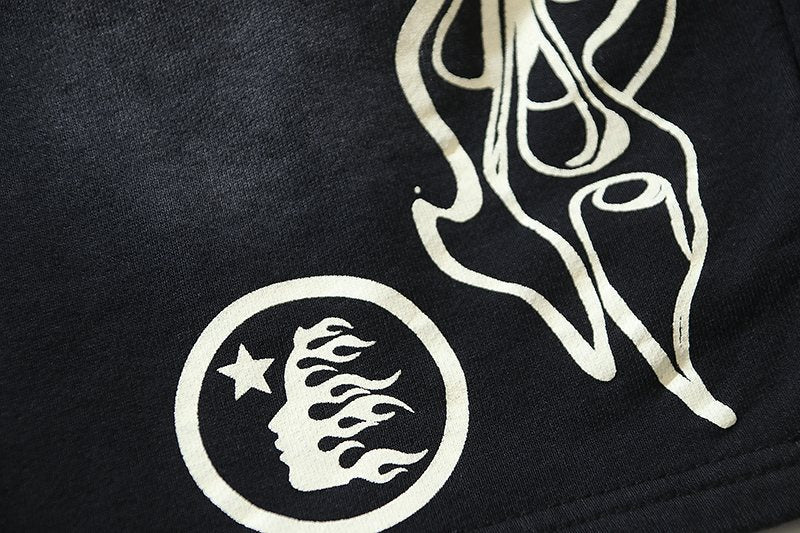 Hellstar Washed Splatter Flame Graphic Shorts — detail