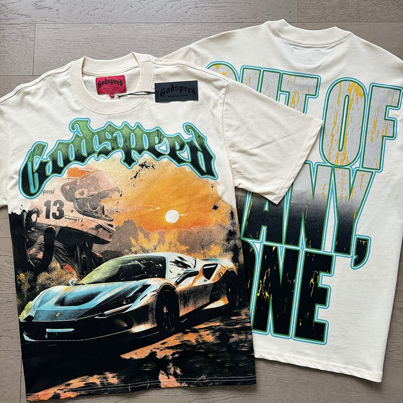 Godspeed Cream Car Graphic Short-Sleeve T-Shirt — comparison