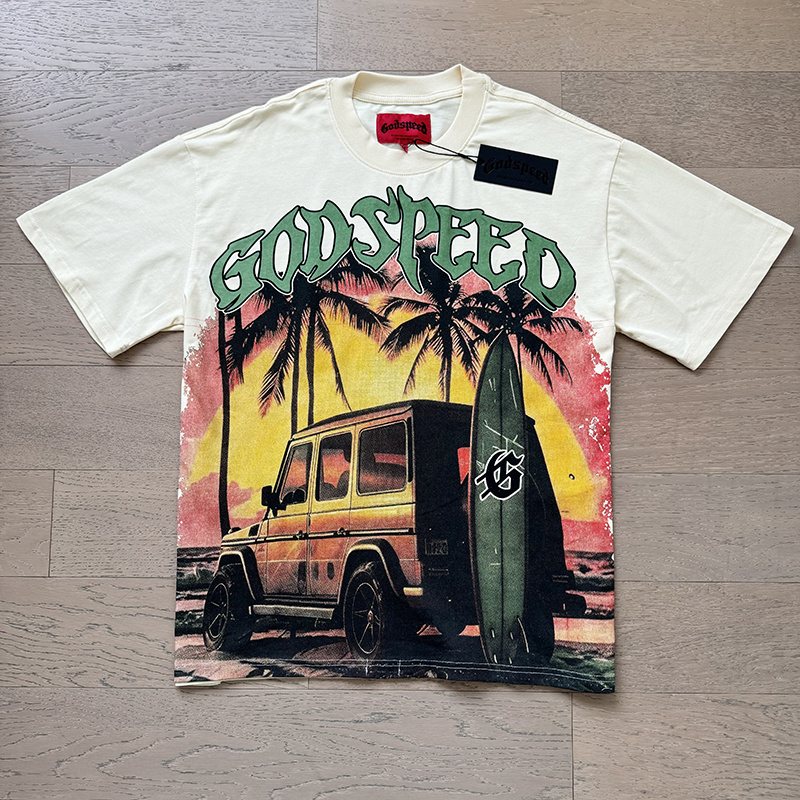 Godspeed Cream Sunset Car Graphic T-Shirt — hero