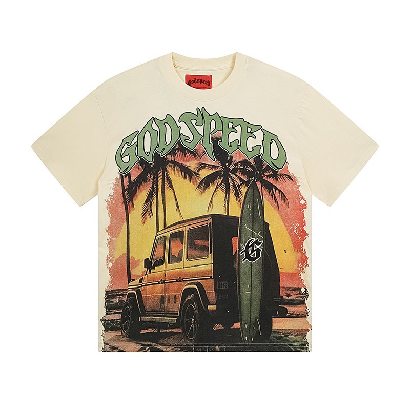 Godspeed Cream Sunset Car Graphic T-Shirt — front
