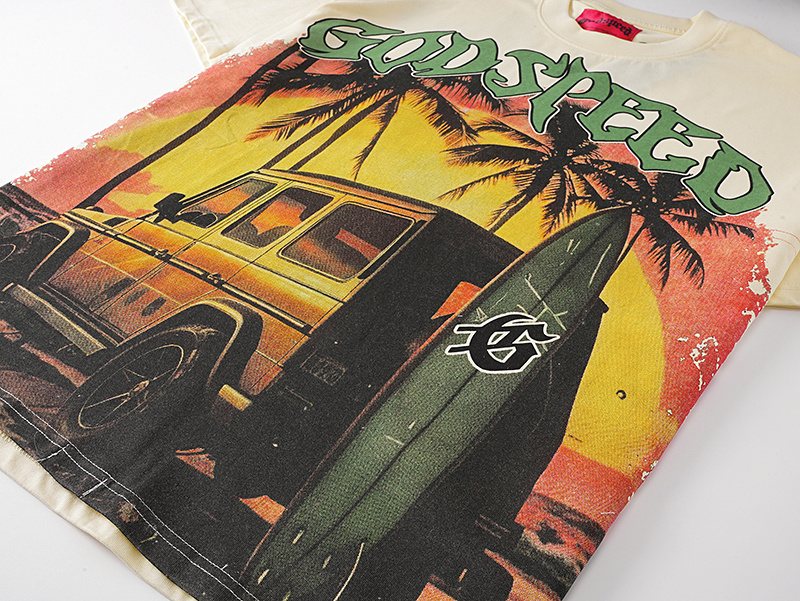 Godspeed Cream Sunset Car Graphic T-Shirt — detail
