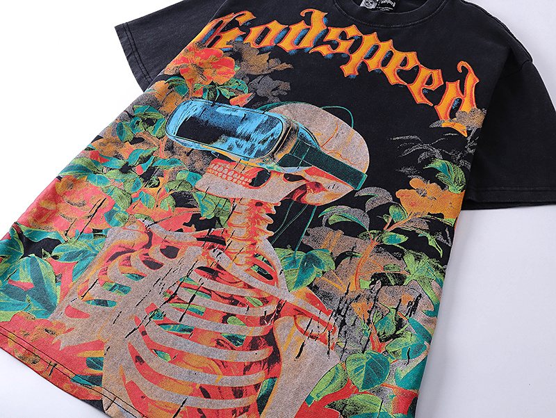 Godspeed Skeleton & Floral Washed Graphic T-Shirt — detail