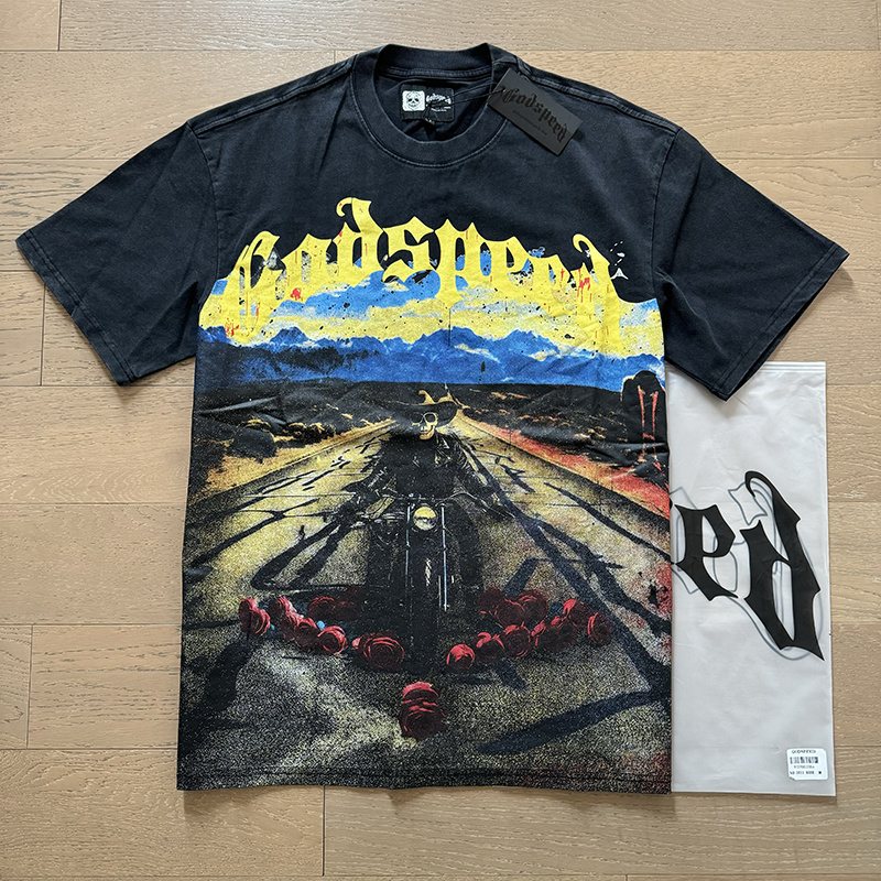 Godspeed Motorcycle Graphic Washed Black T-Shirt — context