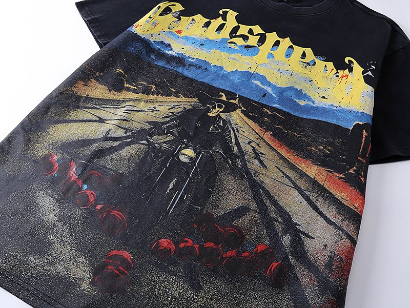 Godspeed Motorcycle Graphic Washed Black T-Shirt — detail