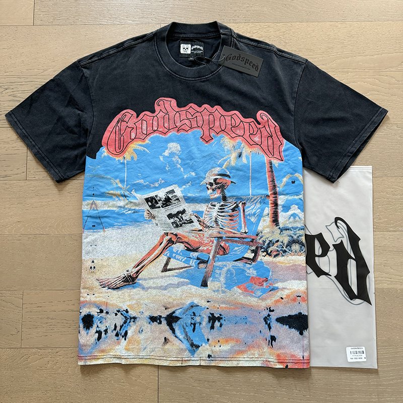 Godspeed Beach Skeleton Graphic T-Shirt — context